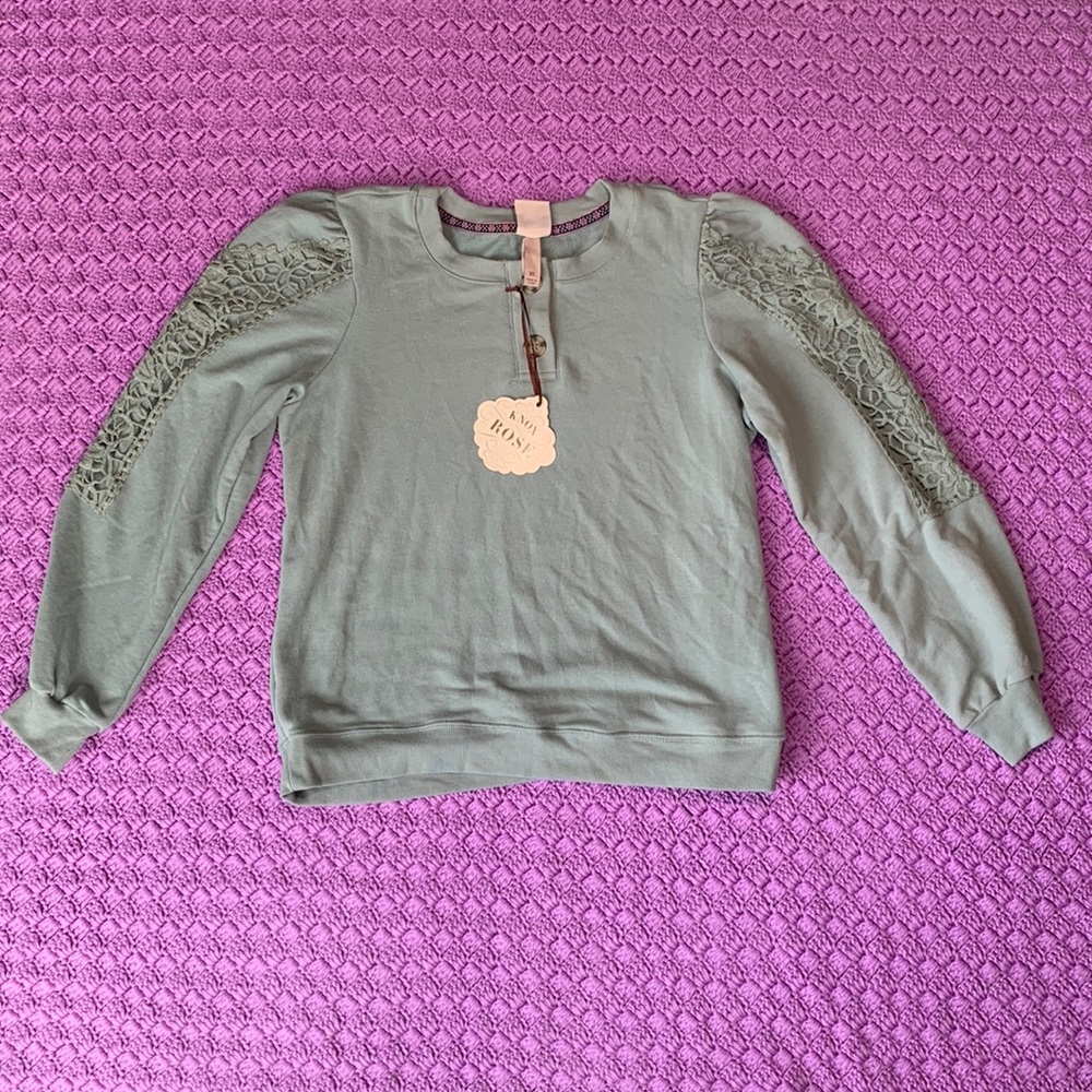 Knox Rose Knit Sweater Floral Details Mint Green